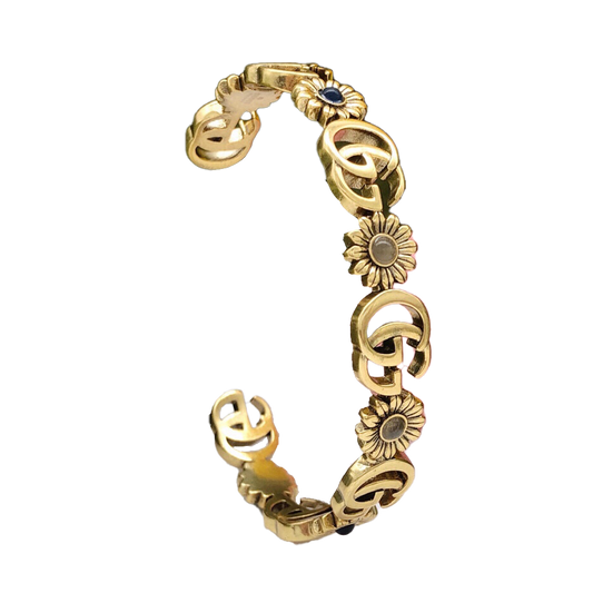 18K Double Gucci Flowers Open Cuff Bracelet